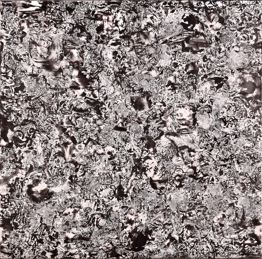 Sin título (Eduardo Stupía, 2004), tinta y aguada sobre tela, 150x150 cm.